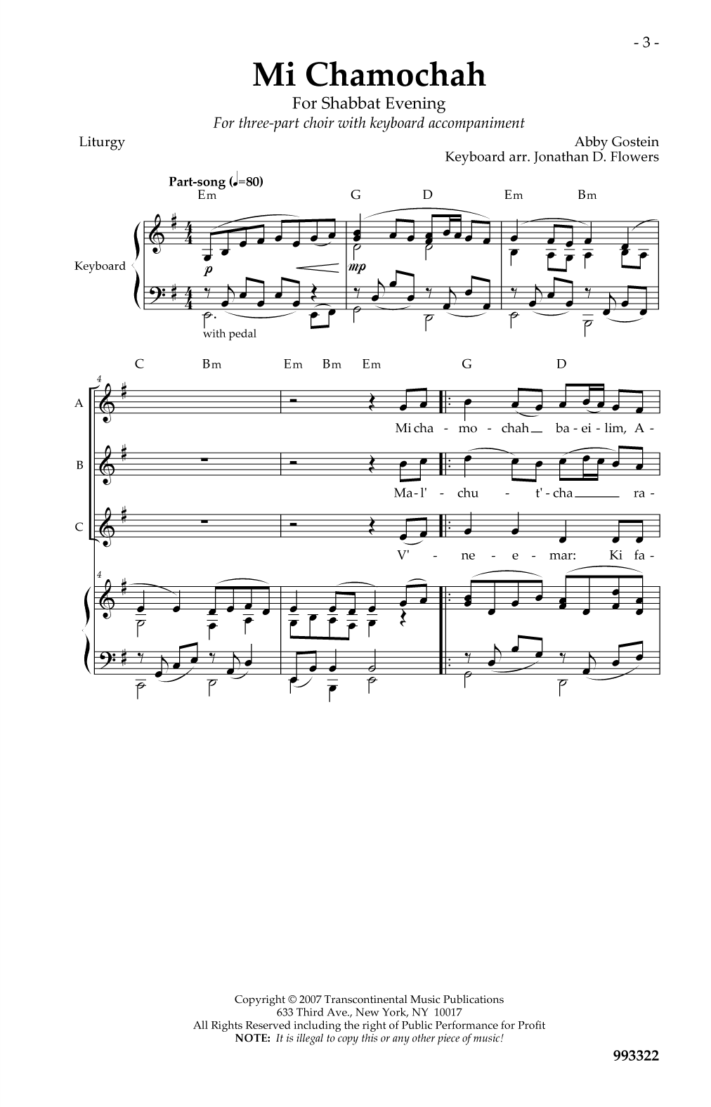 Abby Bernstein Gostein Mi Chamochah Sheet Music Notes & Chords for 3-Part Mixed - Download or Print PDF