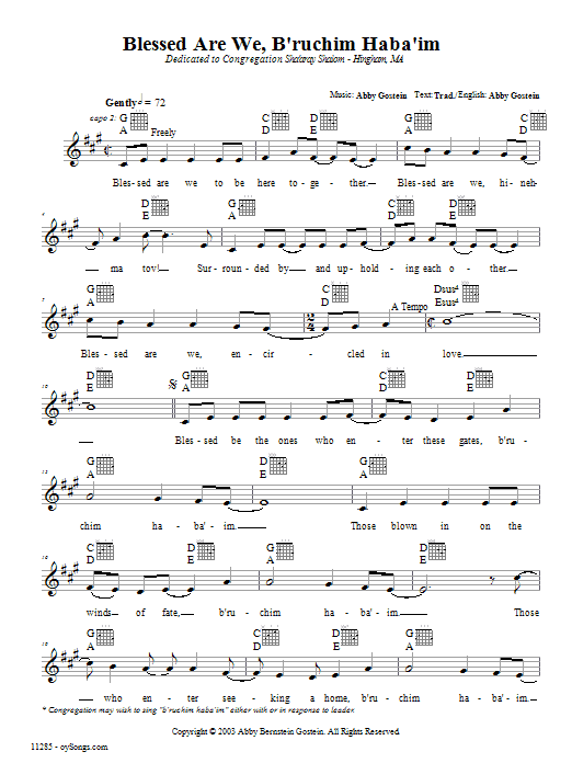 Abby Gostein B'ruchim Habaim Sheet Music Notes & Chords for Melody Line, Lyrics & Chords - Download or Print PDF