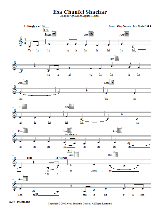 Abby Gostein Esa Chanfei Shachar Sheet Music Notes & Chords for Melody Line, Lyrics & Chords - Download or Print PDF