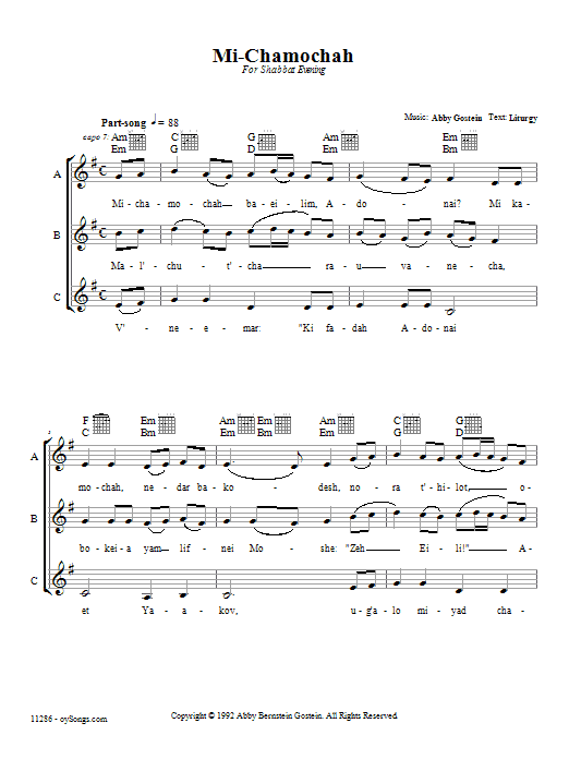 Abby Gostein Mi Chamochah Sheet Music Notes & Chords for Melody Line, Lyrics & Chords - Download or Print PDF