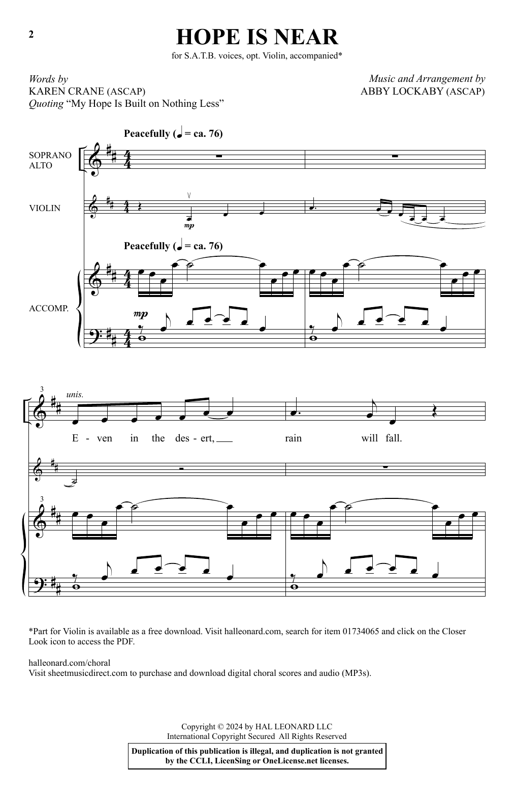 Abby Lockaby Hope Is Near Sheet Music Notes & Chords for SATB Choir - Download or Print PDF