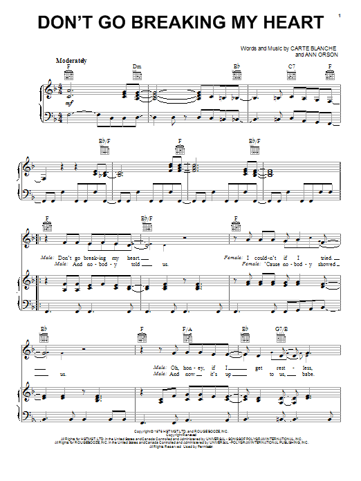 Abby Mallard Don T Go Breaking My Heart Sheet Music Download Pdf Score 53941