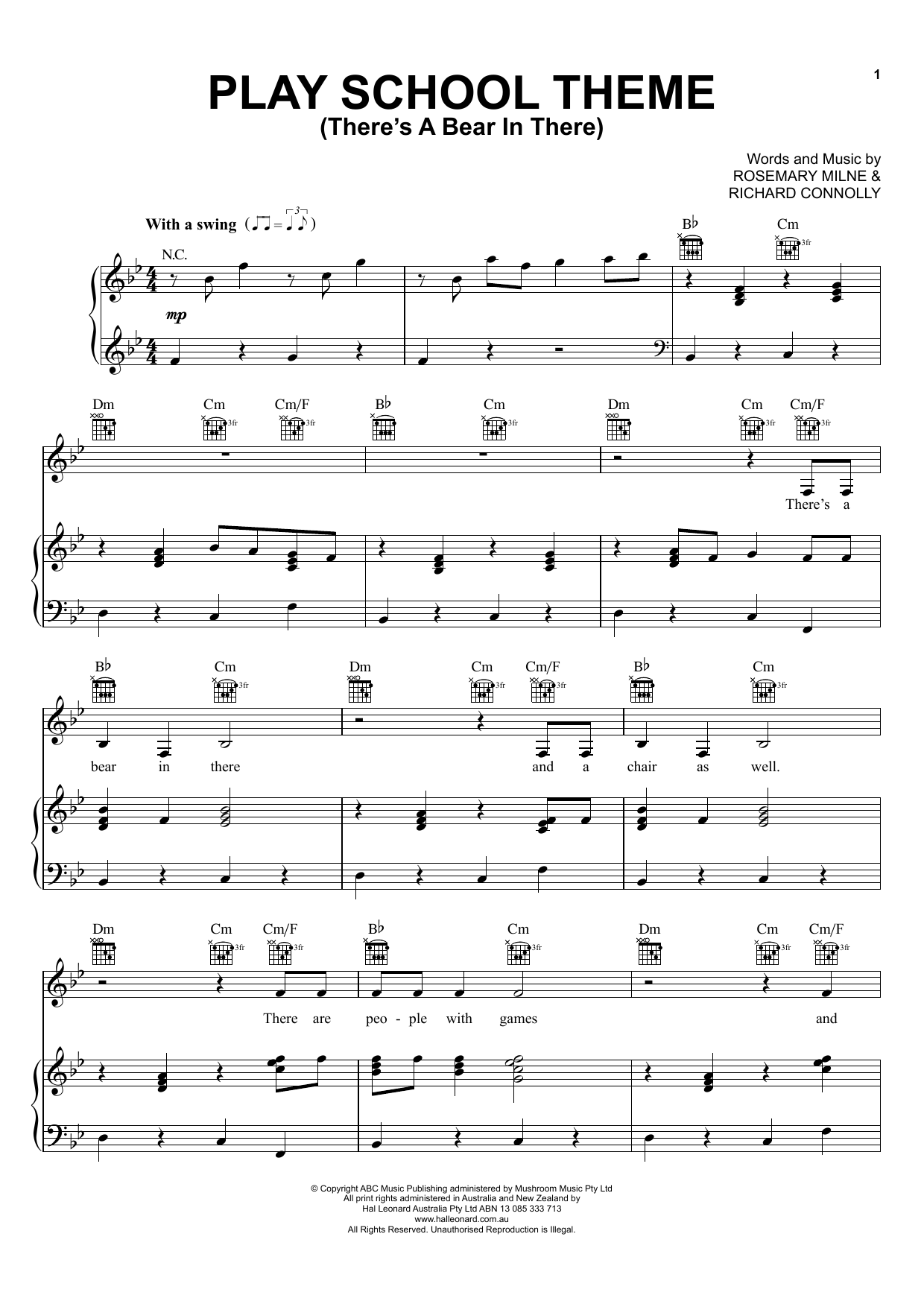 ABC Australia Play School Play School Theme (There's a Bear in There) Sheet Music Notes & Chords for Piano, Vocal & Guitar (Right-Hand Melody) - Download or Print PDF