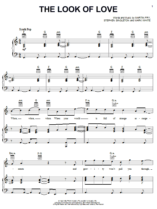 ABC The Look Of Love Sheet Music Notes & Chords for Piano, Vocal & Guitar (Right-Hand Melody) - Download or Print PDF