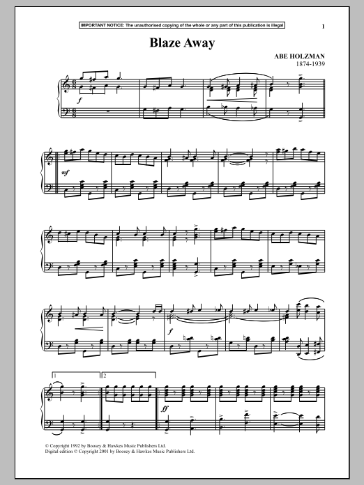 Abe Holzman Blaze Away Sheet Music Notes & Chords for Piano Solo - Download or Print PDF