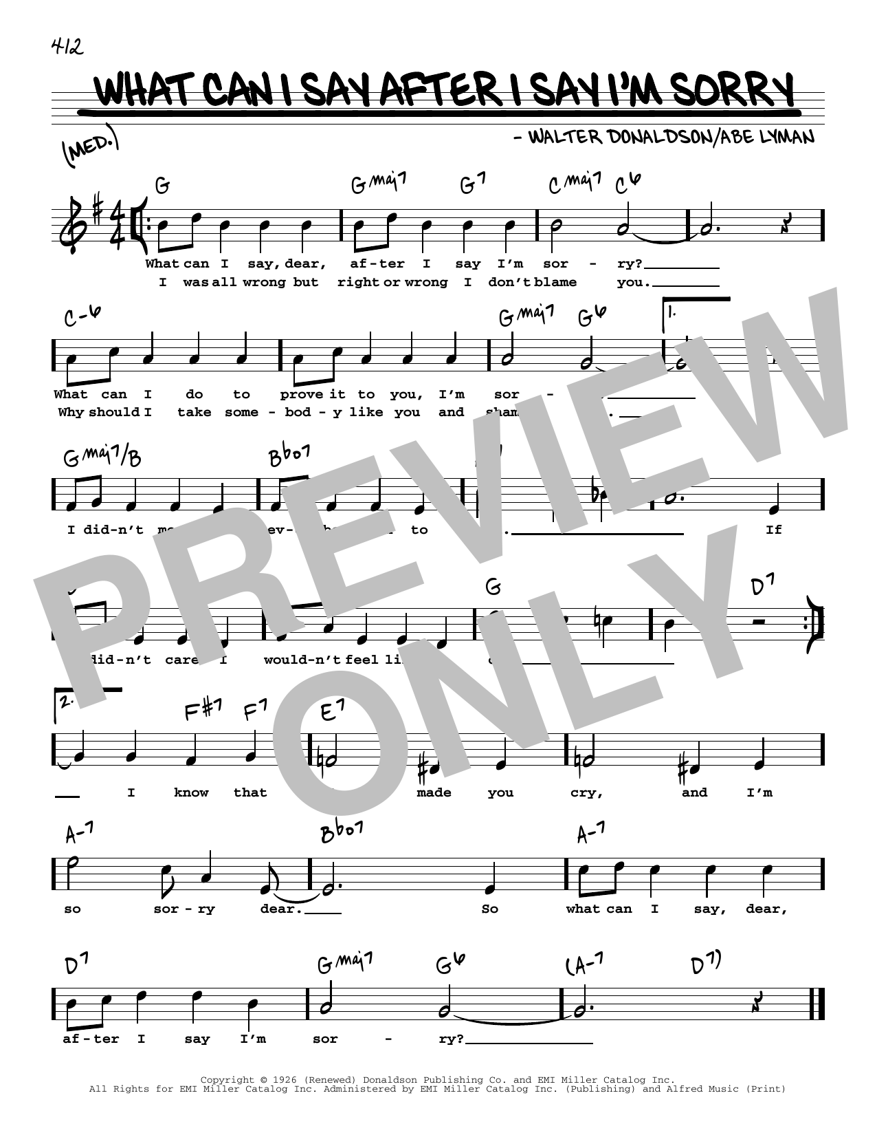 Abe Lyman What Can I Say After I Say I'm Sorry (High Voice) Sheet Music Notes & Chords for Real Book – Melody, Lyrics & Chords - Download or Print PDF