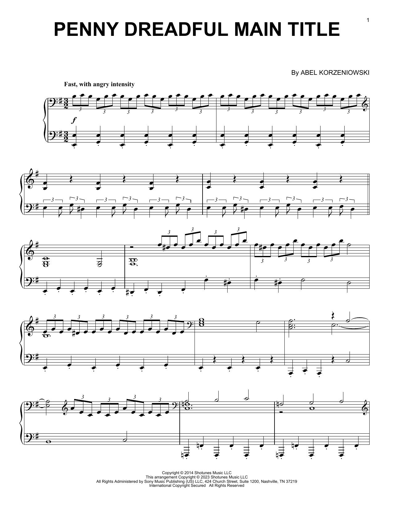 Abel Korzeniowski Penny Dreadful Main Title Sheet Music Notes & Chords for Piano Solo - Download or Print PDF