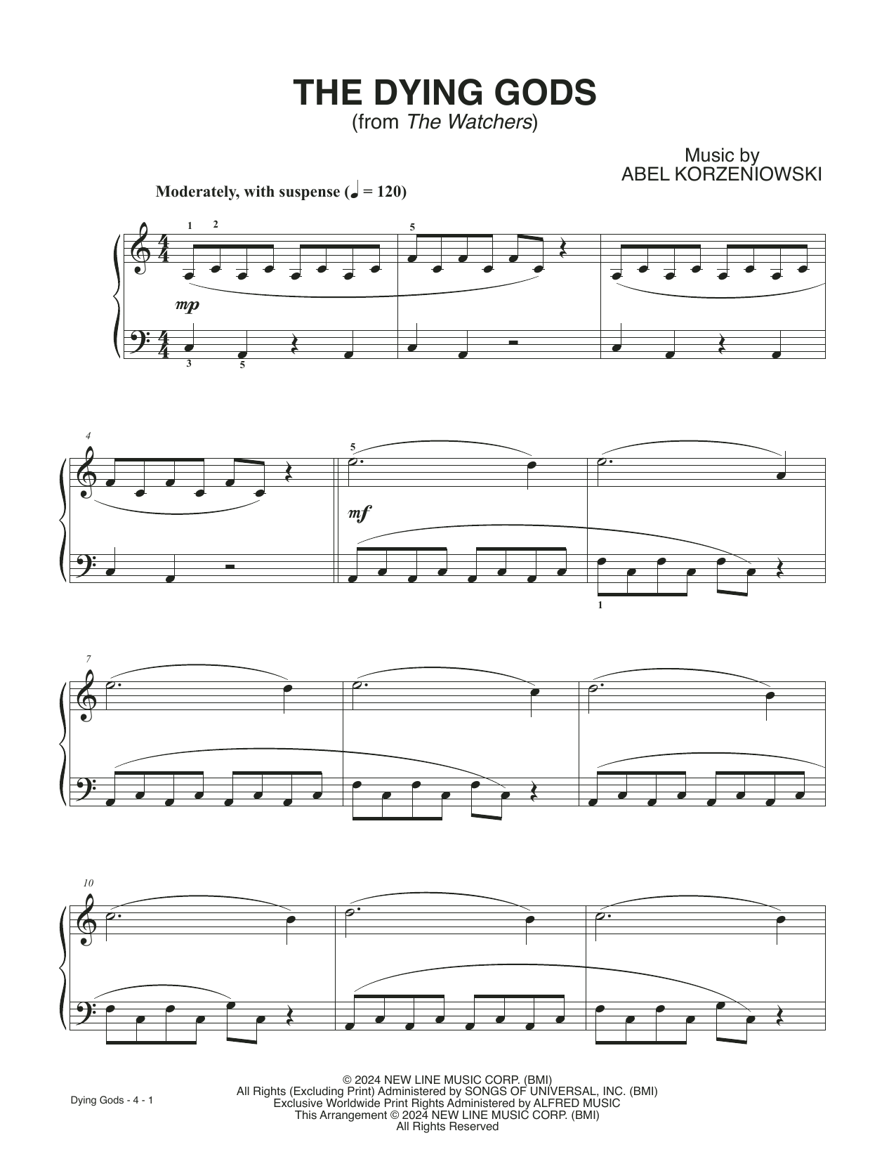 Abel Korzeniowski The Dying Gods (from The Watchers) Sheet Music Notes & Chords for Piano Solo - Download or Print PDF