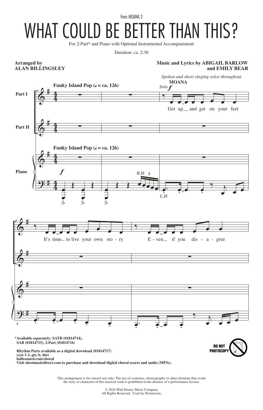 Abigail Barlow & Emily Bear What Could Be Better Than This? (from Moana 2) (arr. Alan Billingsley) Sheet Music Notes & Chords for 2-Part Choir - Download or Print PDF Abigail Barlow & Emily Bear What Could Be Better Than This? (from Moana 2) (arr. Alan Billingsley) Sheet Music Notes & Chords for 2-Part Choir - Download or Print PDF