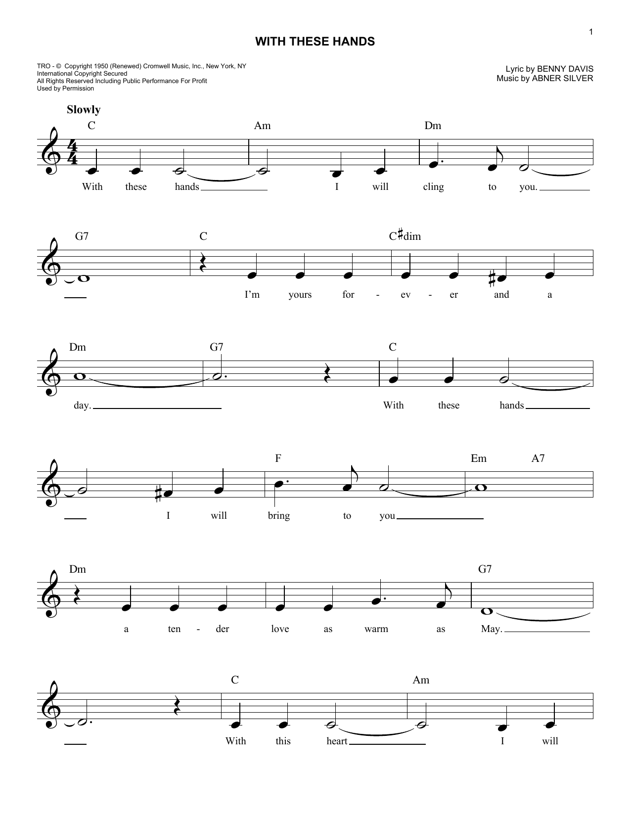 Abner Silver With These Hands Sheet Music Notes & Chords for Melody Line, Lyrics & Chords - Download or Print PDF