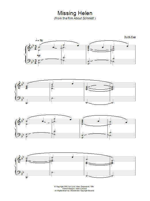 Rolfe Kent Missing Helen (from About Schmidt) Sheet Music Notes & Chords for Piano - Download or Print PDF