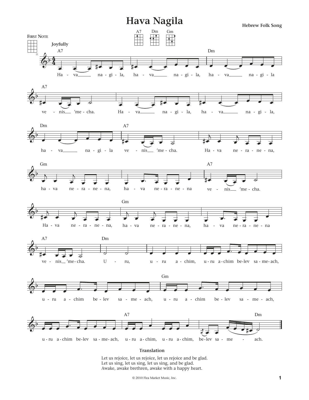 Abraham Z. Idelsohn Hava Nagila (Let's Be Happy) (from The Daily Ukulele) (arr. Liz and Jim Beloff) Sheet Music Notes & Chords for Ukulele - Download or Print PDF Abraham Z. Idelsohn Hava Nagila (Let's Be Happy) (from The Daily Ukulele) (arr. Liz and Jim Beloff) Sheet Music Notes & Chords for Ukulele - Download or Print PDF