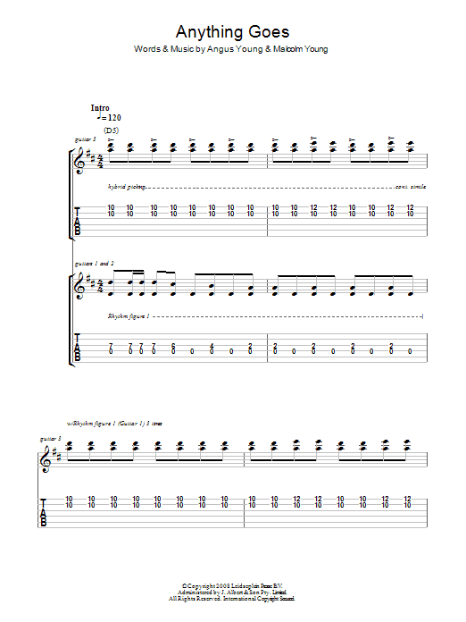 AC/DC Anything Goes Sheet Music Notes & Chords for Guitar Tab - Download or Print PDF