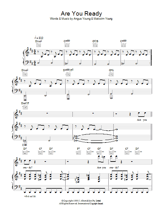 AC/DC Are You Ready Sheet Music Notes & Chords for Piano, Vocal & Guitar - Download or Print PDF