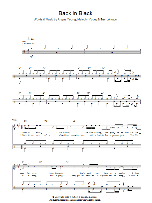 AC/DC Back In Black Sheet Music Notes & Chords for Drums - Download or Print PDF
