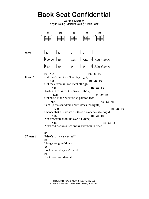 AC/DC Back Seat Confidential Sheet Music Notes & Chords for Guitar Tab - Download or Print PDF