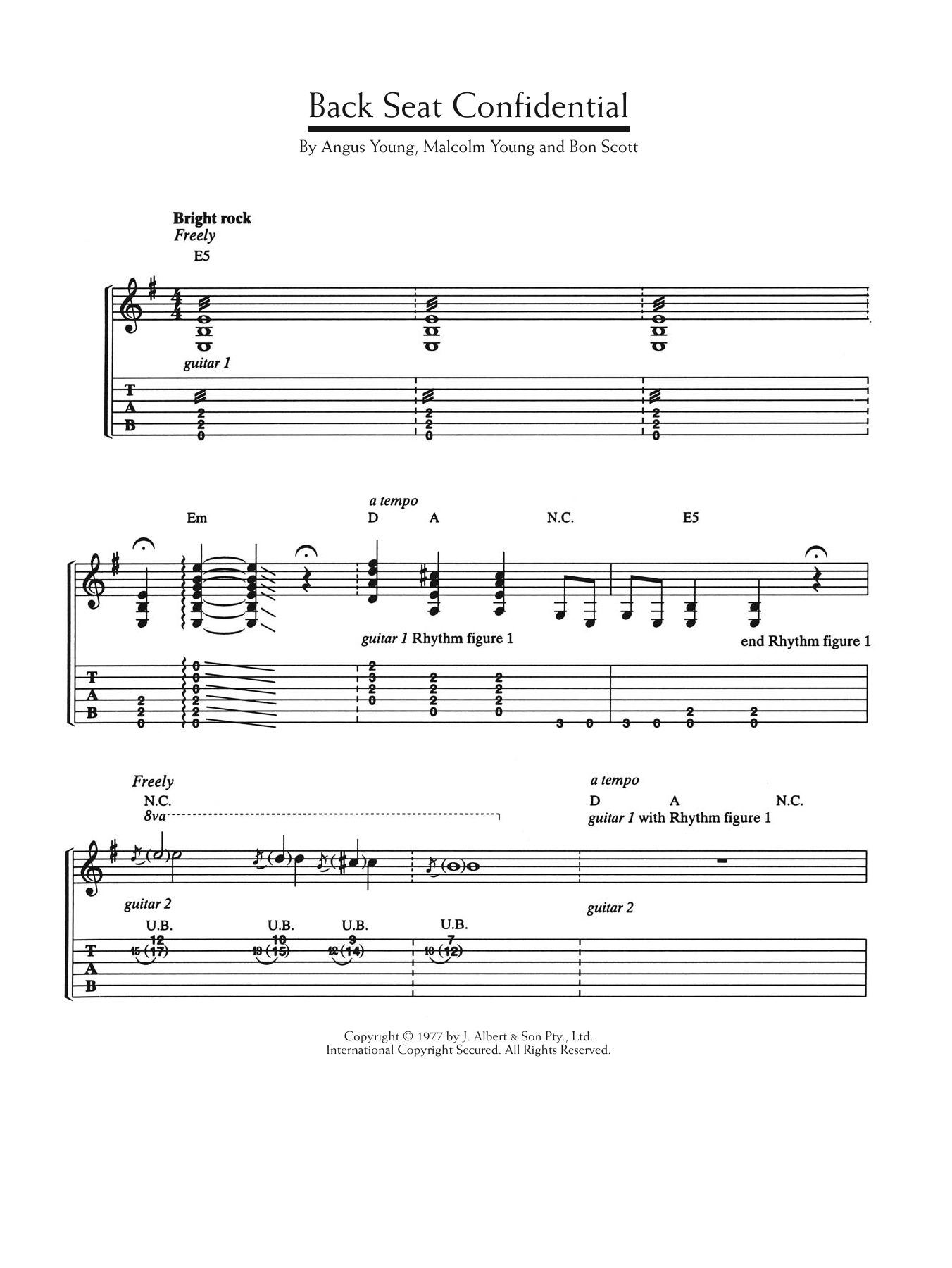 AC/DC Back Seat Confidential Sheet Music Notes & Chords for Guitar Tab - Download or Print PDF