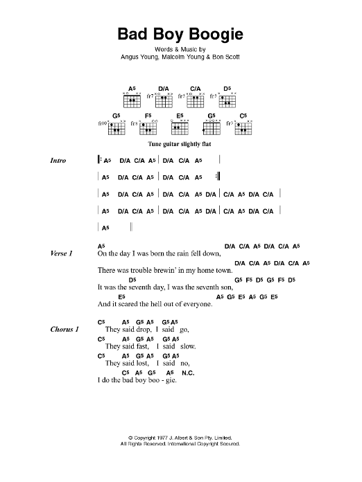 AC/DC Bad Boy Boogie Sheet Music Notes & Chords for Lyrics & Chords - Download or Print PDF