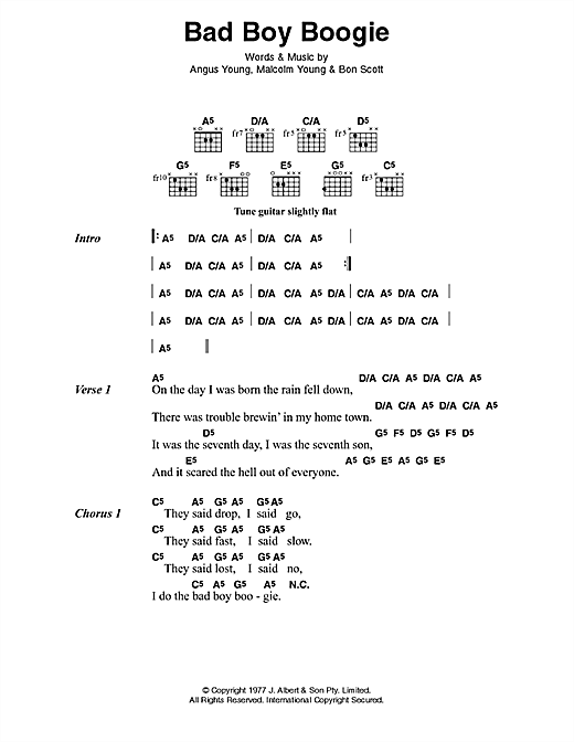 AC/DC Bad Boy Boogie Sheet Music Notes & Chords for Lyrics & Chords - Download or Print PDF