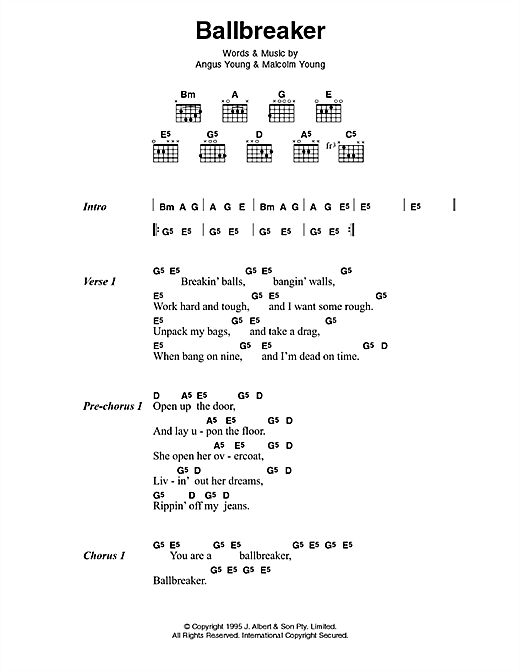 AC/DC Ballbreaker Sheet Music Notes & Chords for Lyrics & Chords - Download or Print PDF