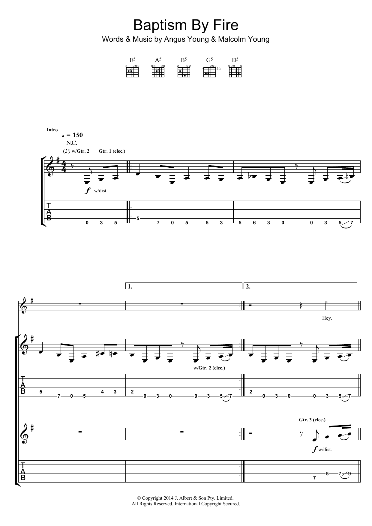 AC/DC Baptism By Fire Sheet Music Notes & Chords for Guitar Tab - Download or Print PDF