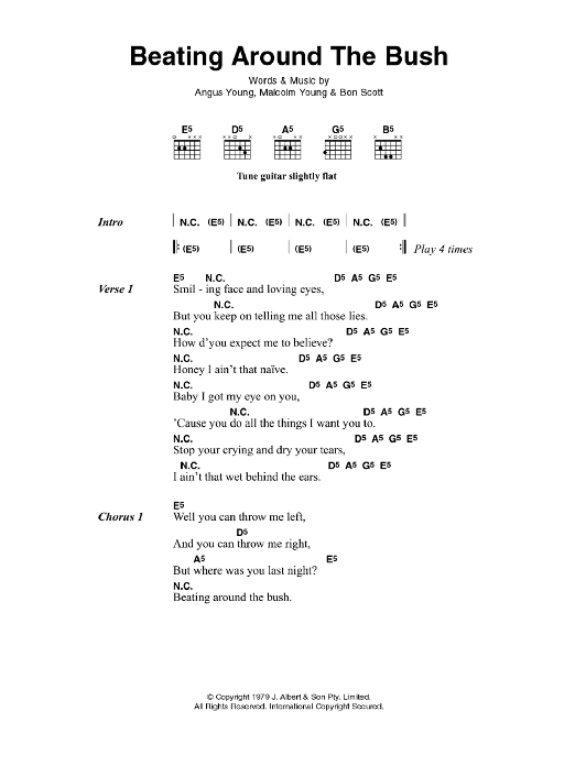 AC/DC Beating Around The Bush Sheet Music Notes & Chords for Lyrics & Chords - Download or Print PDF