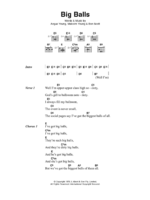 AC/DC Big Balls Sheet Music Notes & Chords for Lyrics & Chords - Download or Print PDF