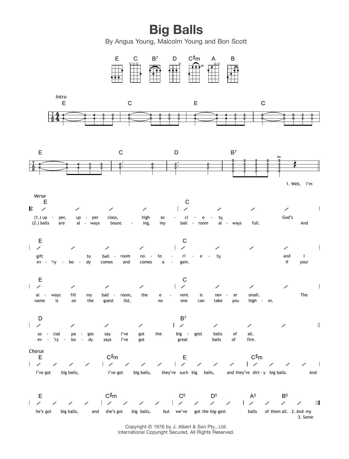 AC/DC Big Balls Sheet Music Notes & Chords for Ukulele with strumming patterns - Download or Print PDF