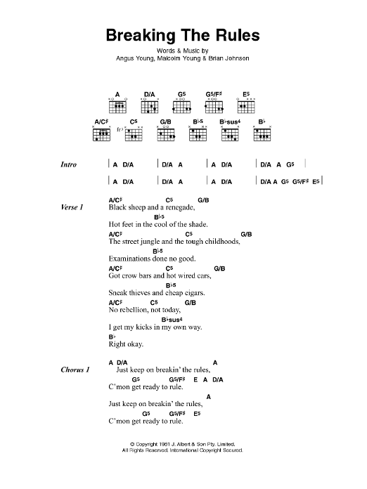 AC/DC Breaking The Rules Sheet Music Notes & Chords for Lyrics & Chords - Download or Print PDF