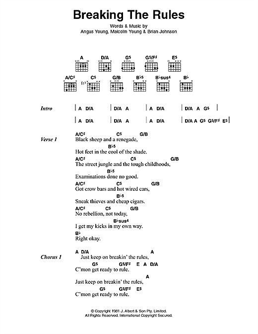 AC/DC Breaking The Rules Sheet Music Notes & Chords for Lyrics & Chords - Download or Print PDF