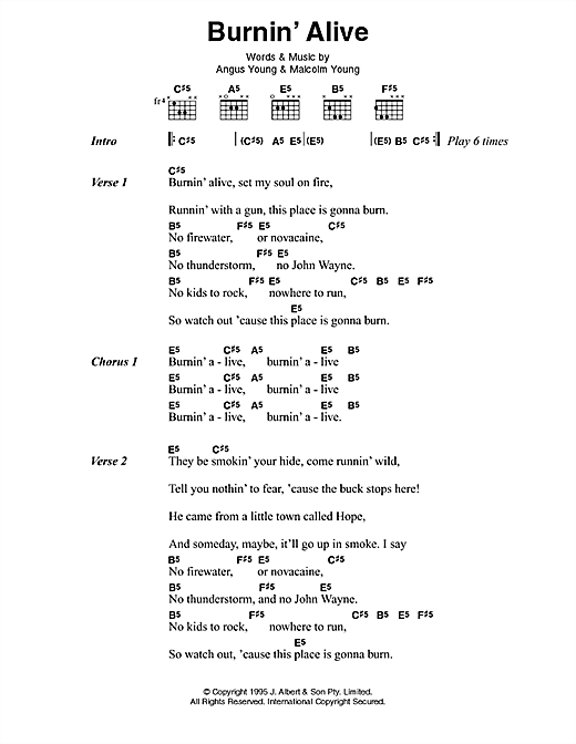 AC/DC Burnin' Alive Sheet Music Notes & Chords for Lyrics & Chords - Download or Print PDF