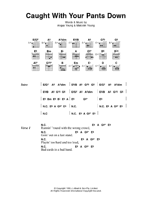 AC/DC Caught With Your Pants Down Sheet Music Notes & Chords for Lyrics & Chords - Download or Print PDF