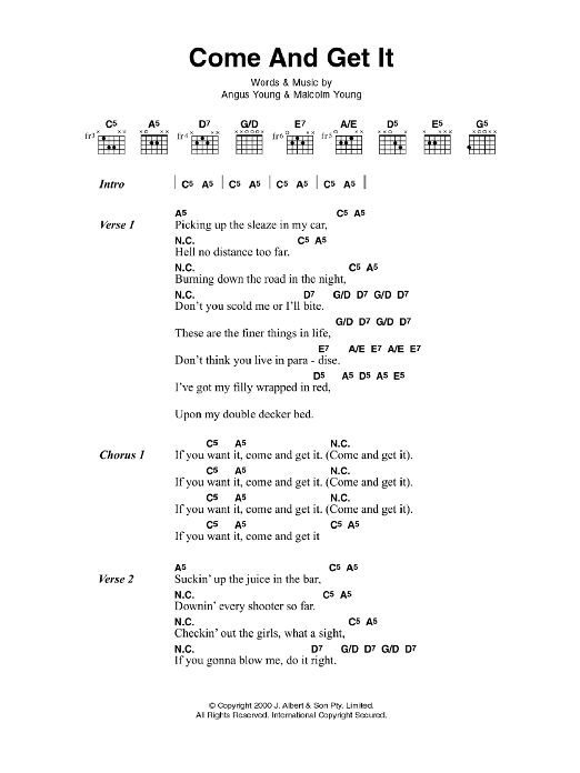 AC/DC Come And Get It Sheet Music Notes & Chords for Guitar Tab - Download or Print PDF