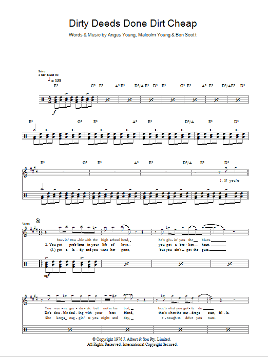 AC/DC Dirty Deeds Done Dirt Cheap Sheet Music Notes & Chords for Drums - Download or Print PDF