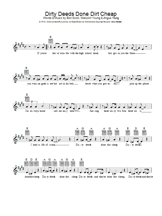 AC/DC Dirty Deeds Done Dirt Cheap Sheet Music Notes & Chords for Guitar Tab Play-Along - Download or Print PDF