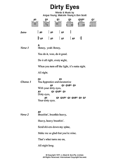 AC/DC Dirty Eyes Sheet Music Notes & Chords for Lyrics & Chords - Download or Print PDF
