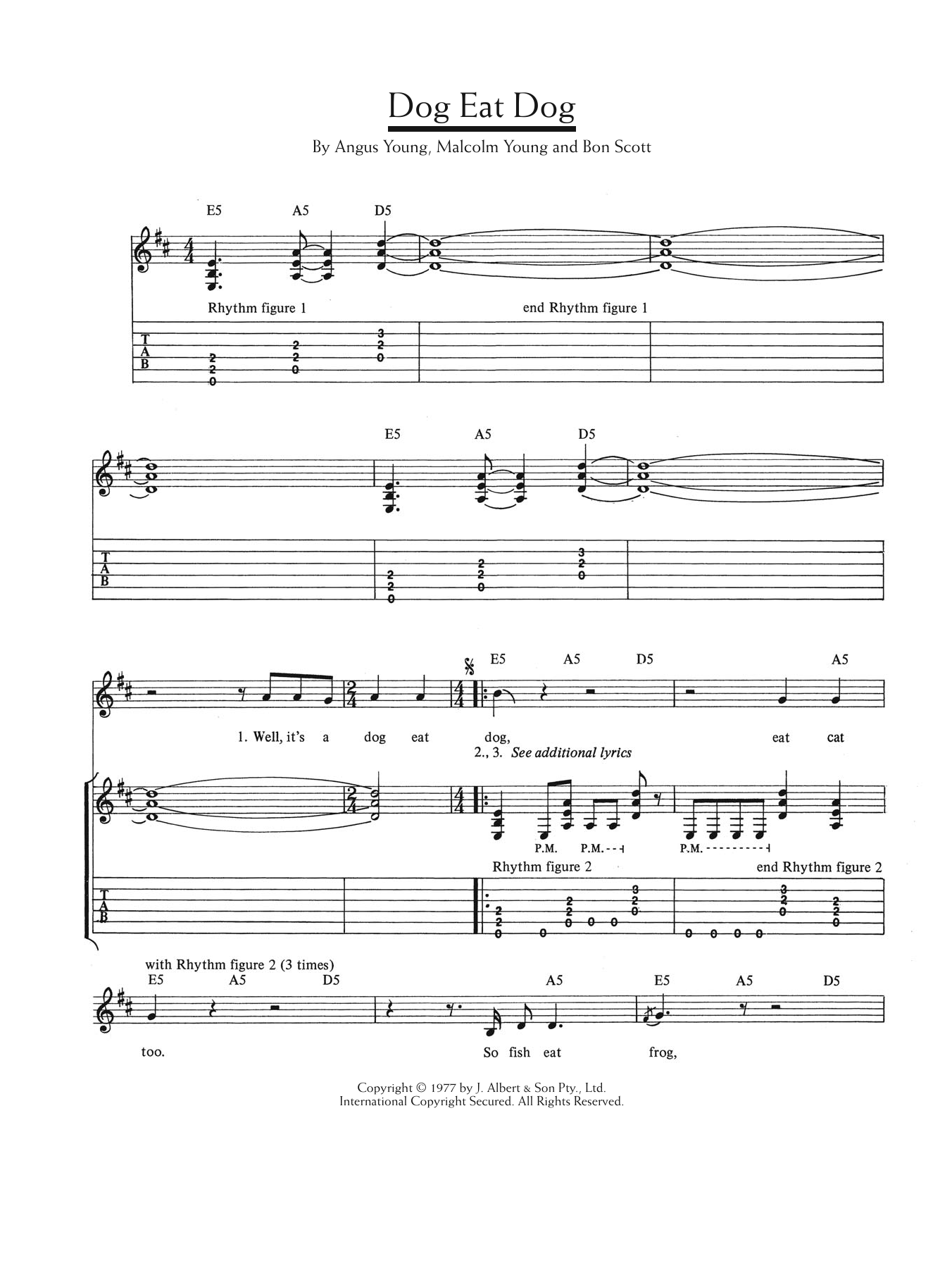 AC/DC Dog Eat Dog Sheet Music Notes & Chords for Lyrics & Chords - Download or Print PDF