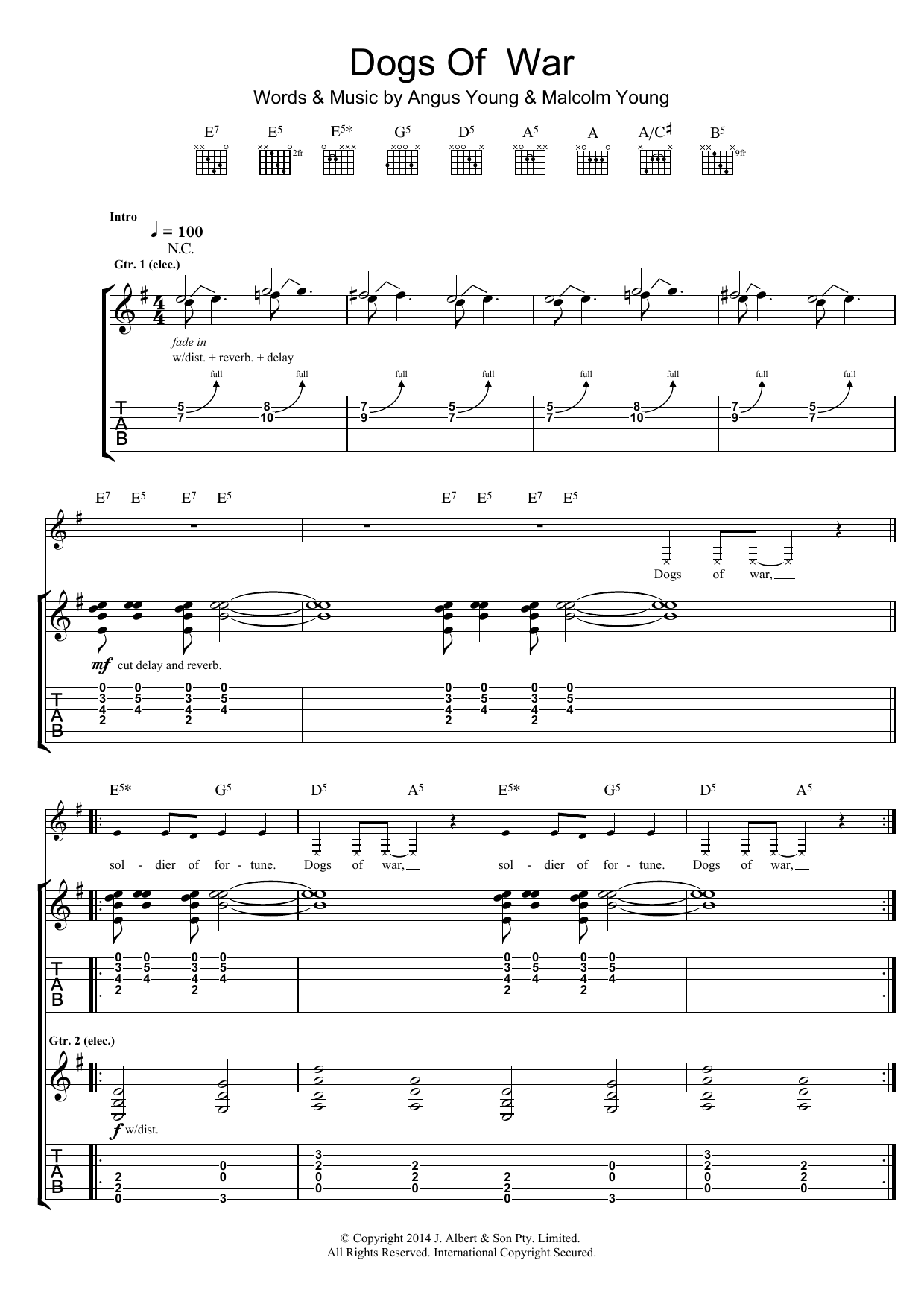 AC/DC Dogs Of War Sheet Music Notes & Chords for Guitar Tab - Download or Print PDF