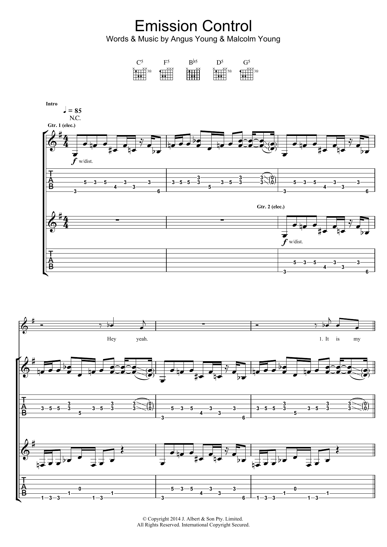 AC/DC Emission Control Sheet Music Notes & Chords for Guitar Tab - Download or Print PDF