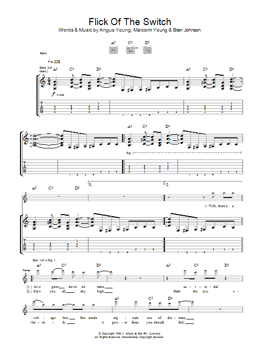 AC/DC Flick Of The Switch Sheet Music Notes & Chords for Guitar Tab - Download or Print PDF