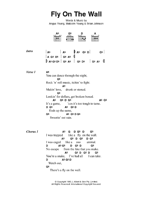 AC/DC Fly On The Wall Sheet Music Notes & Chords for Lyrics & Chords - Download or Print PDF