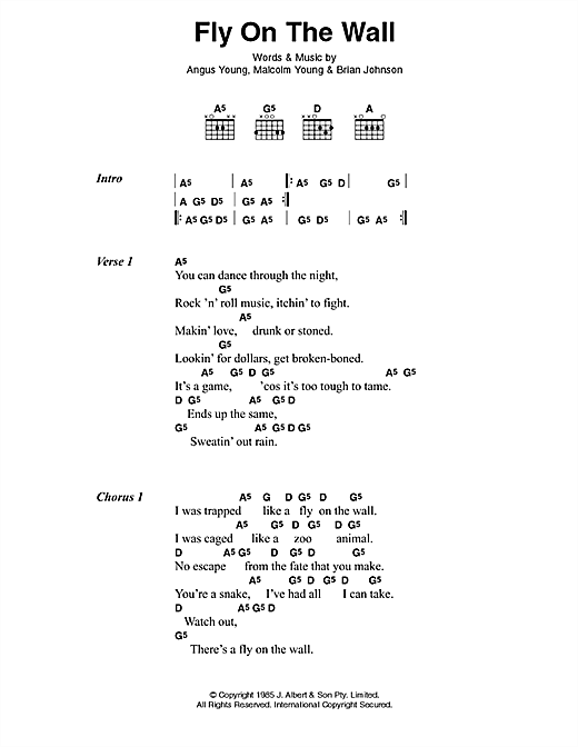 AC/DC Fly On The Wall Sheet Music Notes & Chords for Lyrics & Chords - Download or Print PDF