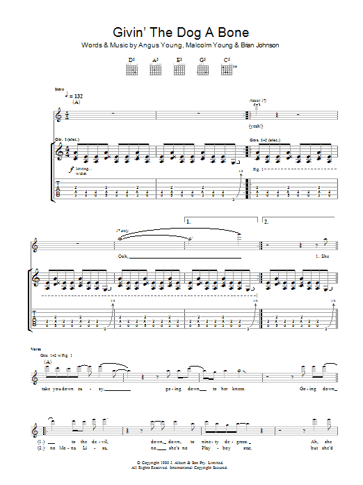 AC/DC Givin' The Dog A Bone Sheet Music Notes & Chords for Guitar Tab - Download or Print PDF