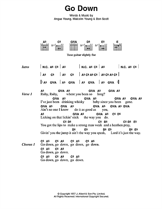 AC/DC Go Down Sheet Music Notes & Chords for Lyrics & Chords - Download or Print PDF