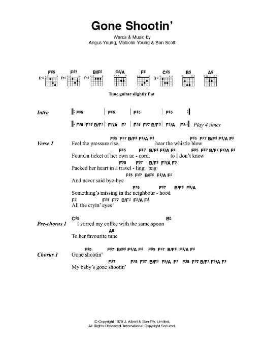 AC/DC Gone Shootin' Sheet Music Notes & Chords for Lyrics & Chords - Download or Print PDF