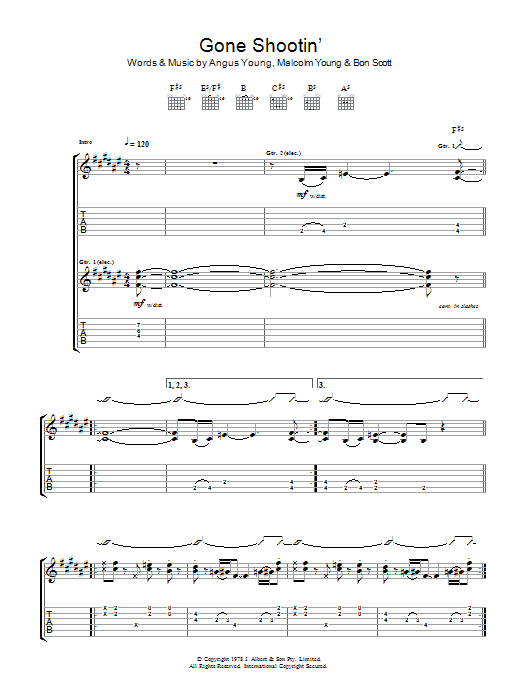 AC/DC Gone Shootin' Sheet Music Notes & Chords for Lyrics & Chords - Download or Print PDF