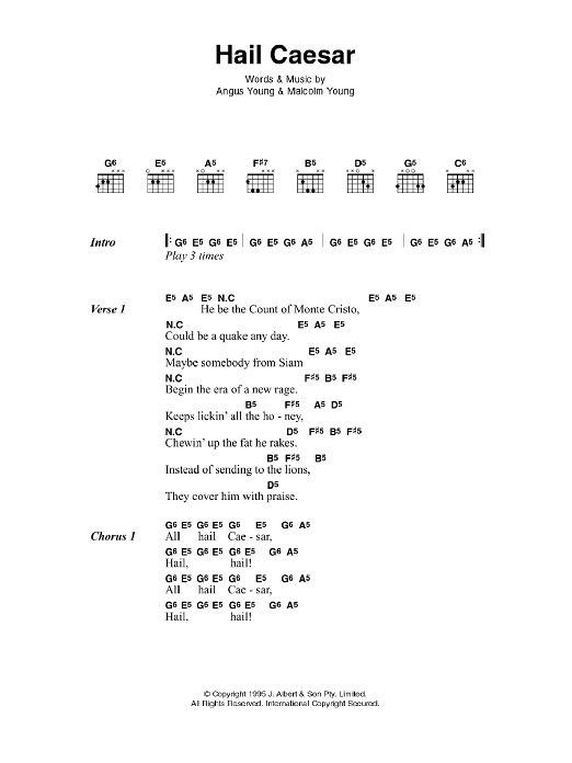 AC/DC Hail Caesar Sheet Music Notes & Chords for Lyrics & Chords - Download or Print PDF