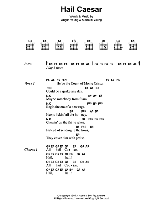 AC/DC Hail Caesar Sheet Music Notes & Chords for Lyrics & Chords - Download or Print PDF