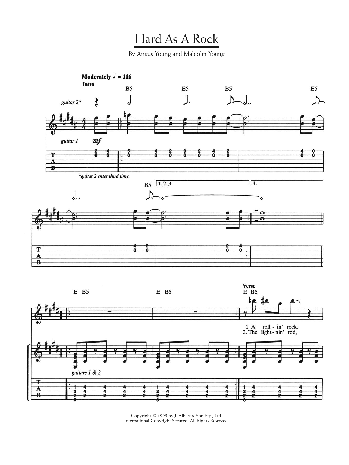 AC/DC Hard As A Rock Sheet Music Notes & Chords for Lyrics & Chords - Download or Print PDF
