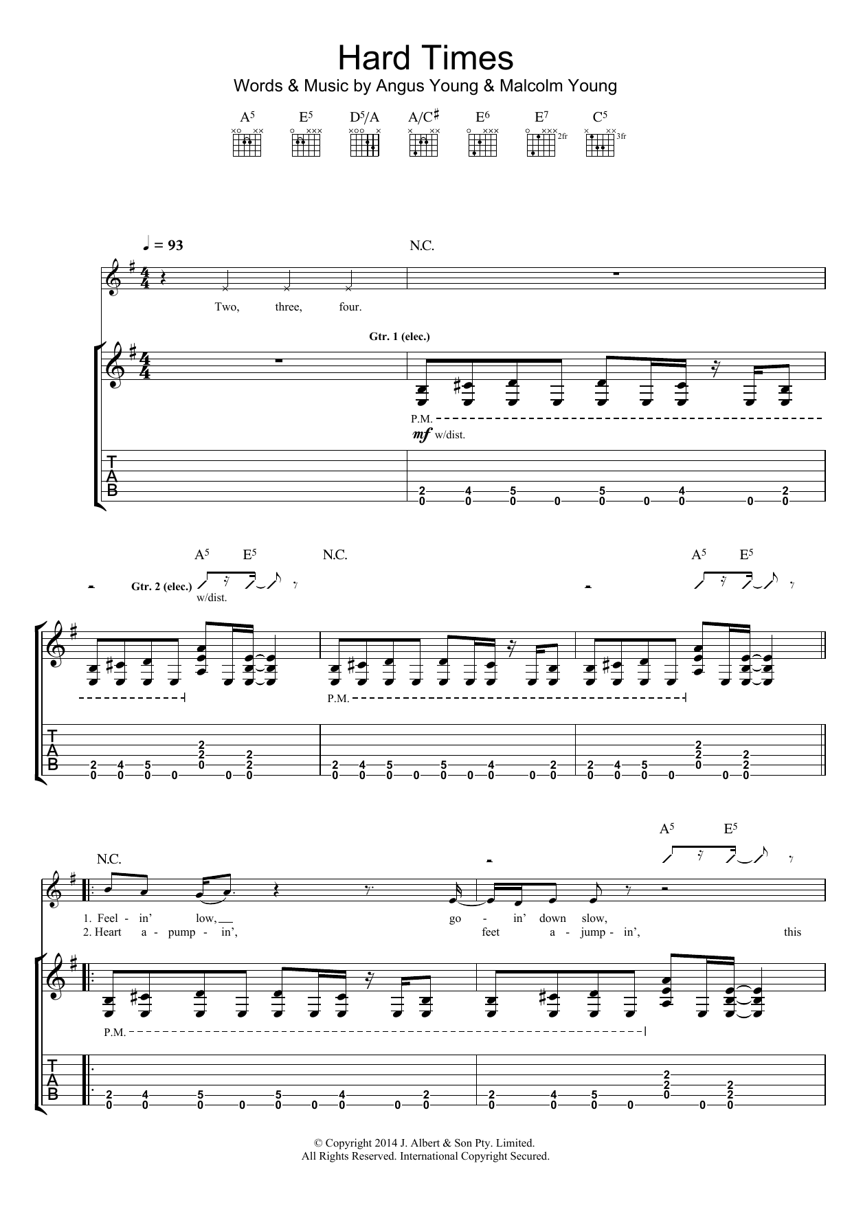 AC/DC Hard Times Sheet Music Notes & Chords for Guitar Tab - Download or Print PDF